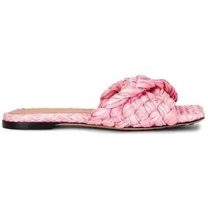 Bottega Veneta Pink Stretch Raffia Straw Flat Slide Sandal 37